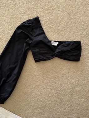 Lovers + Friends Black One-Shoulder Black Puff Sleeve Top Size XS